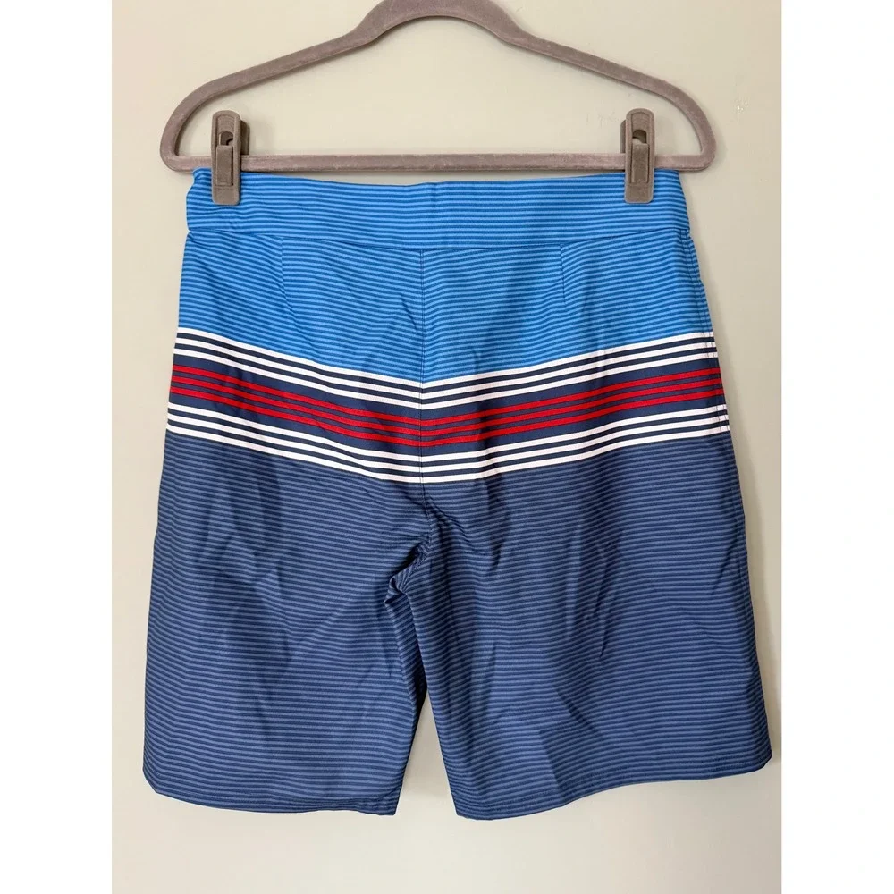 Vineyard Vines Unlined Boardshorts Bathing Suit Blue Red Stripes Boys Size XL/18